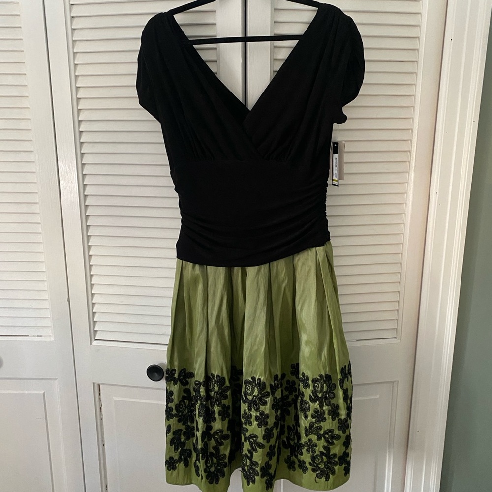 Formal dress, sz 14, SLNY, celadon green and black with embellishments.  NWT.